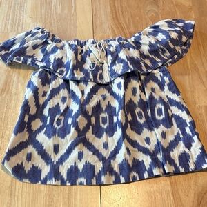 Madewell Blue and White Off-Shoulder Blouse